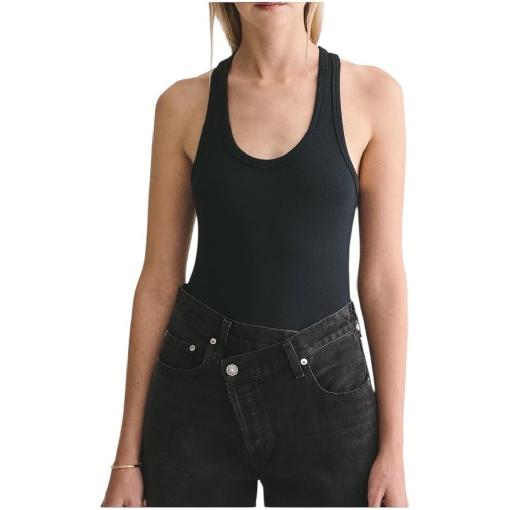 Agolde Rib Tank Bodysuit In Black Size M